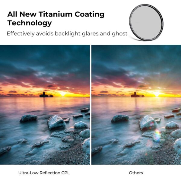 CPL Filter 0.1% Ultra-low Reflection (Titanium Coating ) With 28 Multi-Layer Coatings Ultra-Slim HD Circular Polarizer Filter Nano-Xcel Series