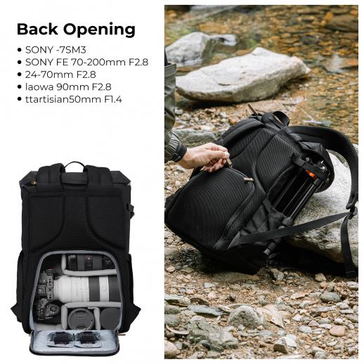 Camera Backpacks for Photographers Travel Bag for Tripod Camera Lence Accessory with laptop compartment and Rain Cover Waterproof Multi-Functional Camera Bags for Dslr Cameras - Backpack 20L Urban Wander 02 (Black)