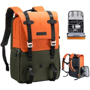 Camera Backpack Camera Bags for Photographers Large Capacity Camera Case with Raincover15-15.6 Inch Laptop Compartment Compatible for Canon / Nikon / Sony / DJI Mavic Drone - Backpack 20L Urban Wander 01 (Orange)