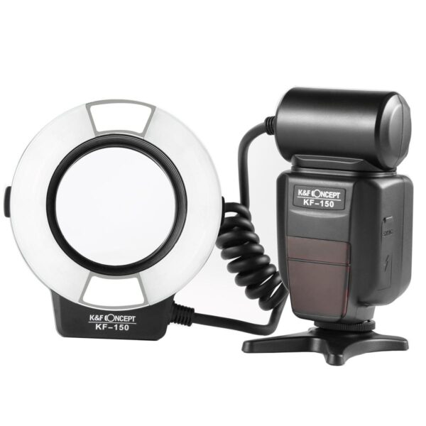 K&F Concept KF-150 I-TTL Macro Ring Light Flashs LCD Display and Wireless Slave Function Speedlite with 6pcs Adapter Rings Compatible with Nikon DSLR Cameras