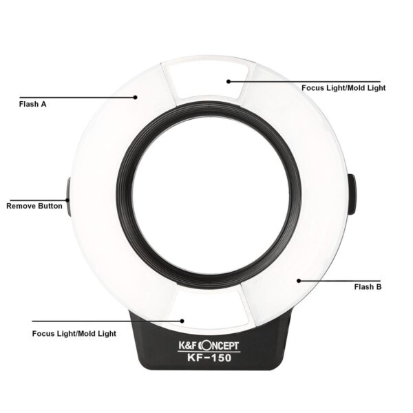 K&F Concept KF-150 I-TTL Macro Ring Light Flashs LCD Display and Wireless Slave Function Speedlite with 6pcs Adapter Rings Compatible with Nikon DSLR Cameras