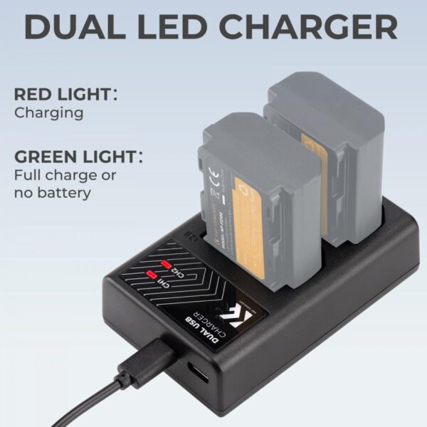 NP-FZ100 Battery Charger, Dual Slot Quick Charger for Sony Alpha A7 III, A7R III (A7R3), A9, a6600, a7R IV, Alpha a9 II Camera