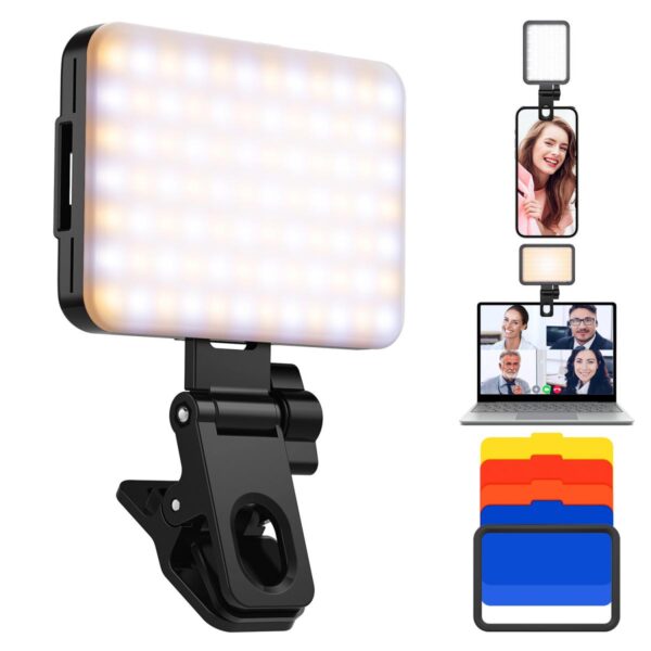 K&F Concept LED Video Light, Clip Fill Light with 4 Color Filter, 2000mAh Rechargeable Conference Light, CRI 95+, 3 Light Modes, Portable Fill Light for Cell Phone, Tablet, Laptop, TikTok Video