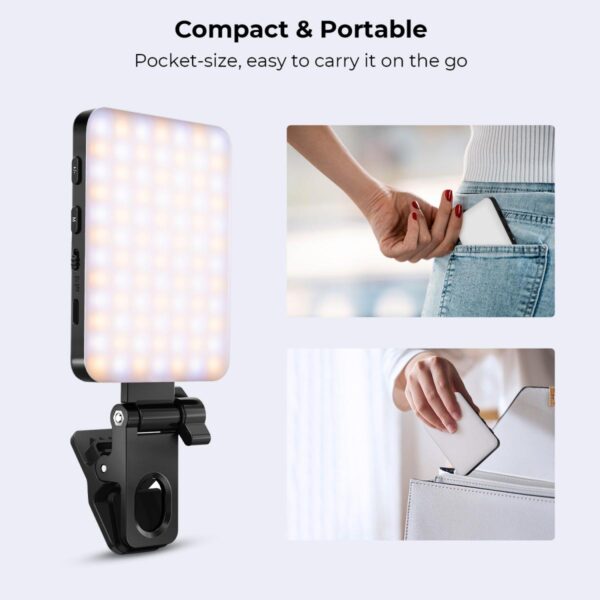 K&F Concept LED Video Light, Clip Fill Light with 4 Color Filter, 2000mAh Rechargeable Conference Light, CRI 95+, 3 Light Modes, Portable Fill Light for Cell Phone, Tablet, Laptop, TikTok Video