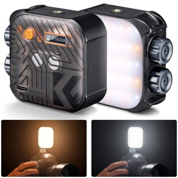 K&F Concept Bi-Color LED Video Light, 2000mAh Rechargeable Portable Camera Lights, CRI 96+, 2500K-9900K, 15 Light Effects, Photography Lighting for Vlogging, Selfie (Black)