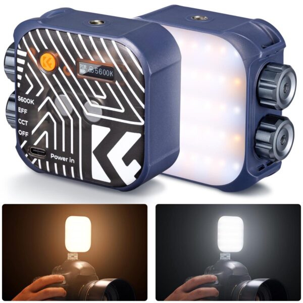 K&F Concept Bi-Color LED Video Light, 2000mAh Rechargeable Portable Camera Lights, CRI 96+, 2500K-9900K, 15 Light Effects, Photography Lighting for Vlogging, Selfie (Blue)