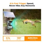 Solar Trail Camera 48MP*4K Ultra HD Wireless Wildlife Camera Dual Battery Compartment Design (6000mAh Rechargeable Battery + 3w Solar Panels) With 64g SD Card