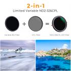 82mm ND2-32 (1-5 Stop) Variable ND Filter and CPL Circular Polarizing Filter 2 in 1 for Camera Lens No X Spot Weather Sealed Nano-Xcel