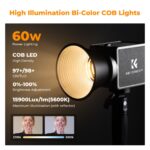 K&F Concept PL-60B 60W COB Photography light with Built-in 4500mAh Battery, supports Type-C PD Fast Charging, 12 Light Effects, Video Light for Shooting on The Move with Handle and Storage Bag