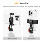 K&F Concept Metal Phone Tripod Mount,Universal Smartphone Stand with 2 Cold Shoe Mount, Adjustable Cellphone Holder for Horizontal and Vertical Shooting, Compatible with iPhone/Samsung and All Phones