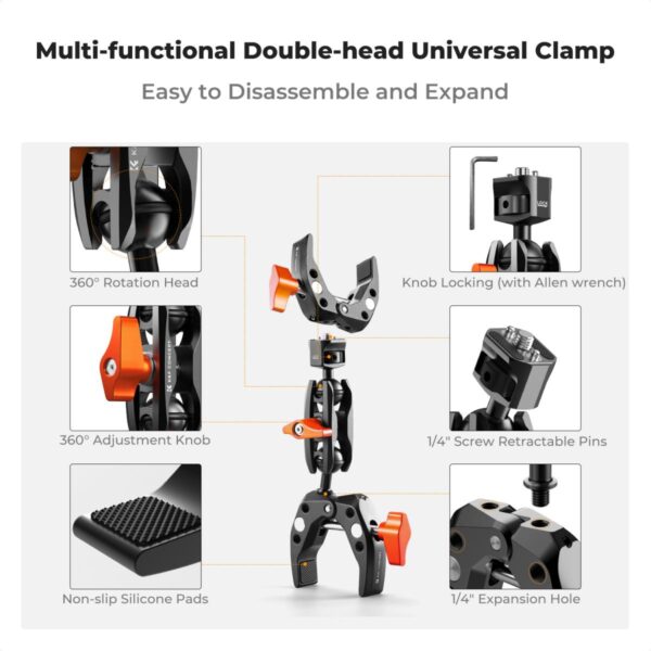 K&F Concept Super Clamp with Dual Ballhead Magic Arm