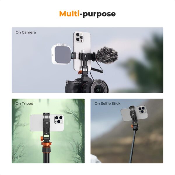 K&F Concept Metal Phone Tripod Mount,Universal Smartphone Stand with 2 Cold Shoe Mount, Adjustable Cellphone Holder for Horizontal and Vertical Shooting, Compatible with iPhone/Samsung and All Phones