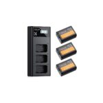 NP-FW50 Battery and Three Slot Charger, 3-Pack Replacement Battery for Sony ZV-E10, A6000, A6300, A6400, A6500, A5000, A5100, A7, A7II, A7R, A7RII, A7S, A7SII, RX10, 1100mAh