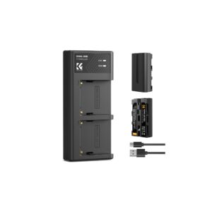 K&F Concept 2 Pack NP-F550 Battery and Charger Set Compatible with Sony NP-F550, F570, F750, F770, F930, F950, F960, F970 Batteries, LED Lights, Monitors, and Camera Sliders