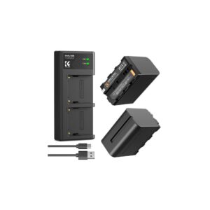 K&F Concept 2 Pack NP-F970 Battery with LED Charger, Compatible with Sony NP-F550 F570 F750 F770 F930 F950 F960 F970, High-Power LED Lights, Monitors, Camera Sliders, and More