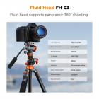 91 inch/2.3m fluid head tripod video tripod Reversible Detachable Monopod Transverse Center Column horizontal 360 ° panoram