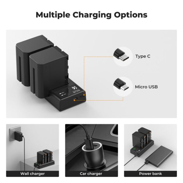 K&F Concept 2 Pack NP-F970 Battery with LED Charger, Compatible with Sony NP-F550 F570 F750 F770 F930 F950 F960 F970, High-Power LED Lights, Monitors, Camera Sliders, and More