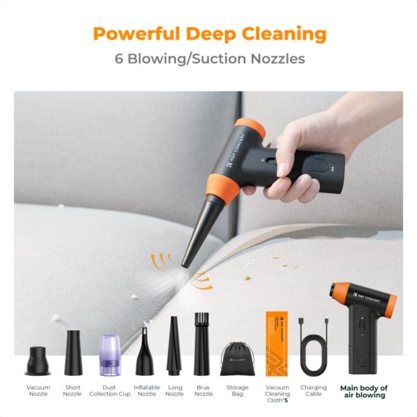 K&F Concept 14 in 1 Compressed Air Duster, Stepless Adjustable 150000RPM Electric Air Duster, Adjustable&Portable Air Blower for Deep Clean, Computer Keyboard Car Home- Replace Compressed Air Cans