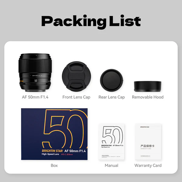 Brightin Star AF50mm F1.4 APS-C Autofocus Lens Large Aperture Portrait Fixed Focus Lens Suitable Fit for Fujifilm X (Black)