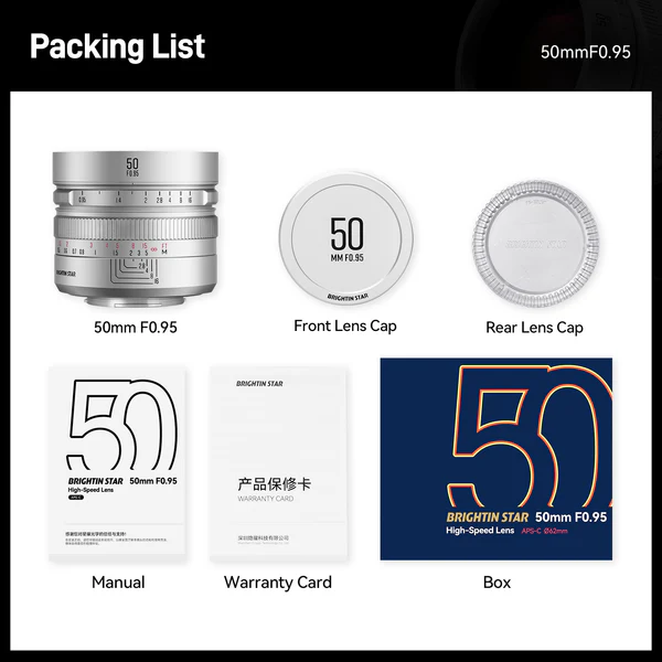 Brightin Star 50mm F0.95 APS-C Night God Portrait Star Manual Fixed Focus Lens Suitable For Fuji X (Silver)