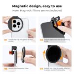 67mm Magnetic Filter Adapter, Quick Release Magnet Phone Lens Filter Ring, with Cold Shoe Mount, Locking Knob, Compatible models: iPhone 15 series / 14 series / 13 series / 12 series / 11 series and other iPhone phones, Galaxy S22 S23 Ultra
