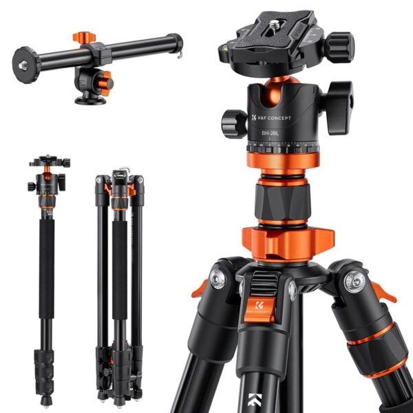 78"/2m Overhead Aluminum DSLR Tripod Compact Portable Vlog Tripod Monopod 22lbs/10kg Load with Rotatable 360° Center Column K234A7+BH-28L (S210)