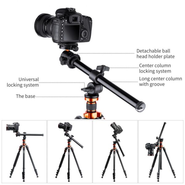 78"/2m Overhead Aluminum DSLR Tripod Compact Portable Vlog Tripod Monopod 22lbs/10kg Load with Rotatable 360° Center Column K234A7+BH-28L (S210)