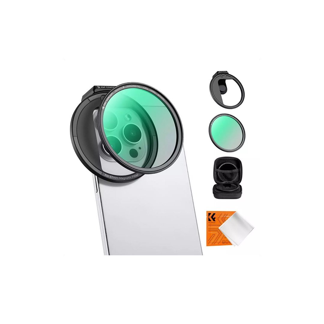 K&F Concept Clip-On Magnetic CPL Filter Kit For iPhone and Samsung S22 S23 Ultra & 67mm Camera lens - Gambar 2