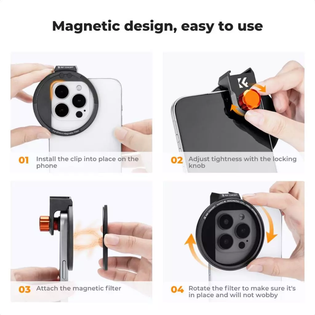 K&F Concept Clip-On Magnetic CPL Filter Kit For iPhone and Samsung S22 S23 Ultra & 67mm Camera lens - Gambar 4