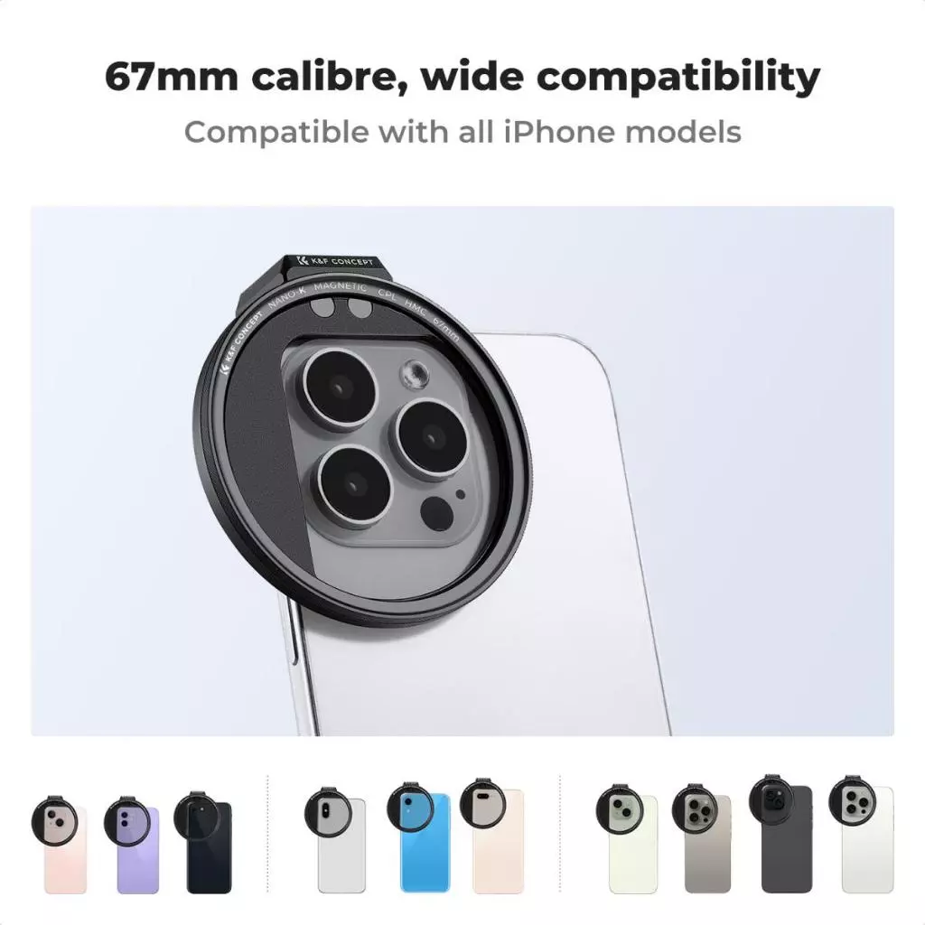 K&F Concept Clip-On Magnetic CPL Filter Kit For iPhone and Samsung S22 S23 Ultra & 67mm Camera lens - Gambar 5
