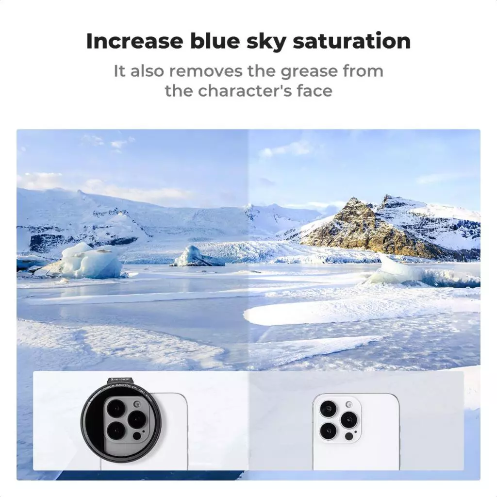 K&F Concept Clip-On Magnetic CPL Filter Kit For iPhone and Samsung S22 S23 Ultra & 67mm Camera lens - Gambar 6