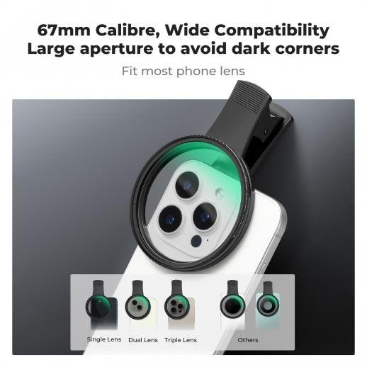 K&F 67mm universal screw-on phone holder, with K series CPL filter, lens coating, and a vacuum cleaning cloth - Gambar 4