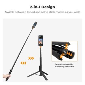 K&F Concept Invisible Selfie Stick, Extension Long Pole（120cm/47.2in）for Insta360 Sports Camera GoPro DJI Action, 1/4" Extended Monopod with GoPro Adapter.