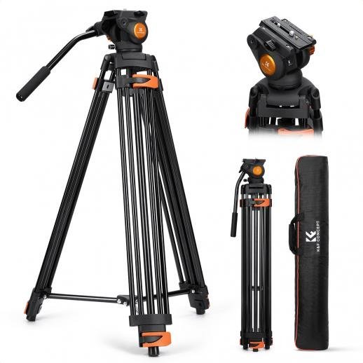 K&F Concept 80" Video Tripod with Fluid Head - Aluminum Heavy Duty Camera Tripod with Smooth Friction Damping