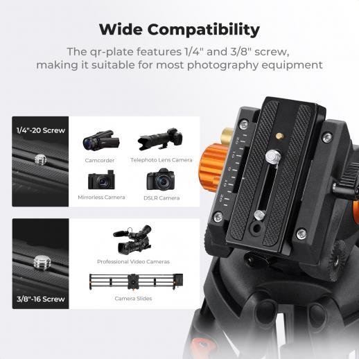 K&F Concept 80" Video Tripod with Fluid Head - Aluminum Heavy Duty Camera Tripod with Smooth Friction Damping - Gambar 7