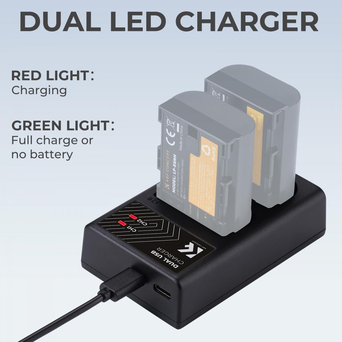 LP-E6/LP-E6N/LP-E6NH Battery Charger, Dual Slot Quick Charger for Canon EOS R5, EOS R6, EOS R, EOS 5D Mark IV, 5D Mark III, 5DS, 5DS R, 5D Mark II, 6D Camera - Gambar 8