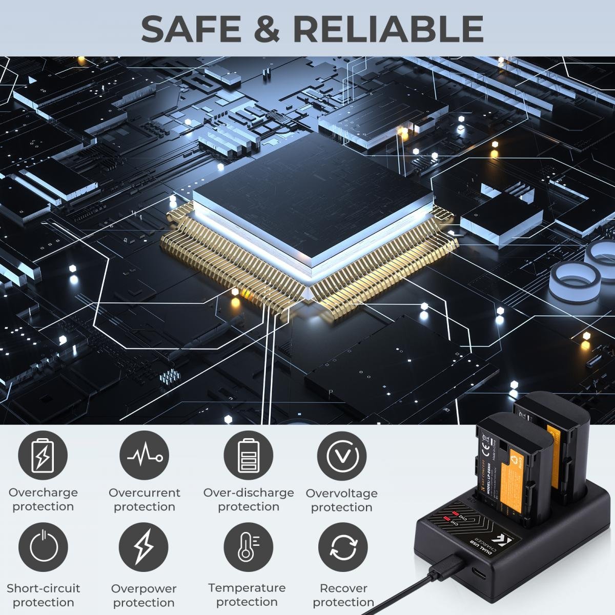 LP-E6/LP-E6N/LP-E6NH Battery Charger, Dual Slot Quick Charger for Canon EOS R5, EOS R6, EOS R, EOS 5D Mark IV, 5D Mark III, 5DS, 5DS R, 5D Mark II, 6D Camera - Gambar 6