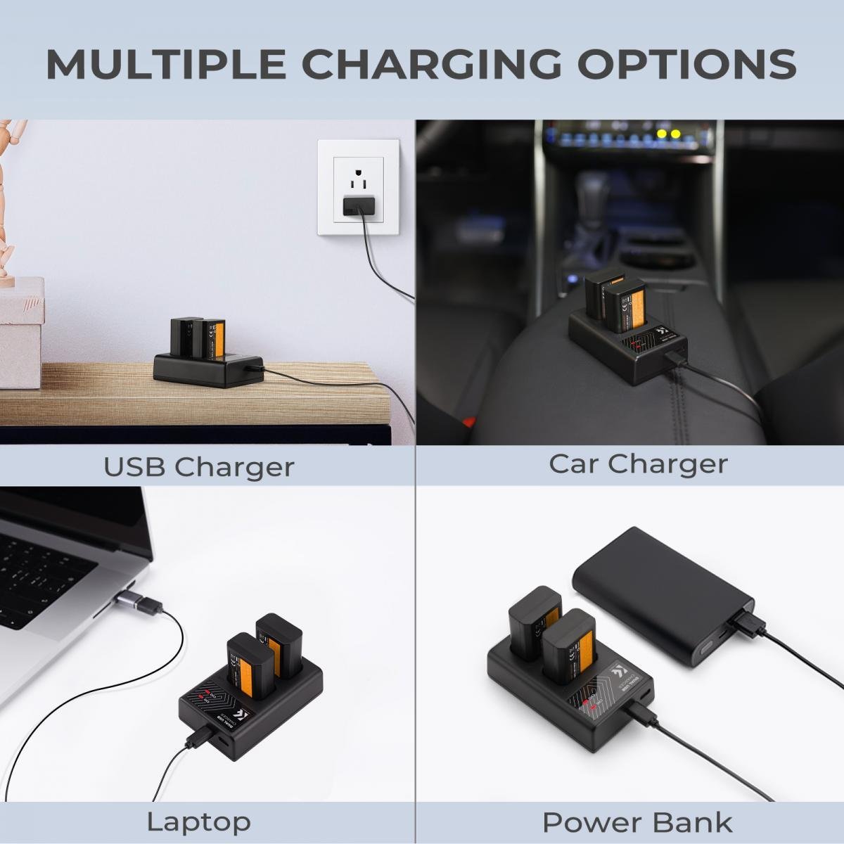 NP-FW50 Battery Charger, Dual Slot Quick Charger for Sony A6000, A6500, A6300, A6400, A7, A7II, A7RII, A7SII, A7S, A7S2, A7R, A7R2, A55, A5100, A5000 Camera - Gambar 7