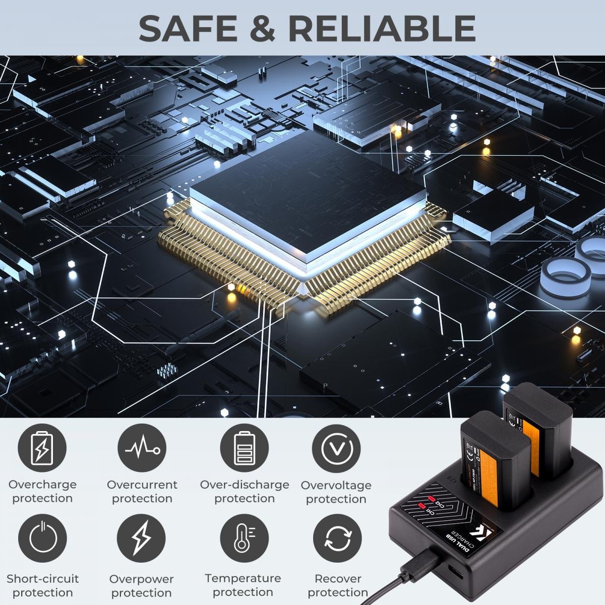 NP-FW50 Battery Charger, Dual Slot Quick Charger for Sony A6000, A6500, A6300, A6400, A7, A7II, A7RII, A7SII, A7S, A7S2, A7R, A7R2, A55, A5100, A5000 Camera - Gambar 6