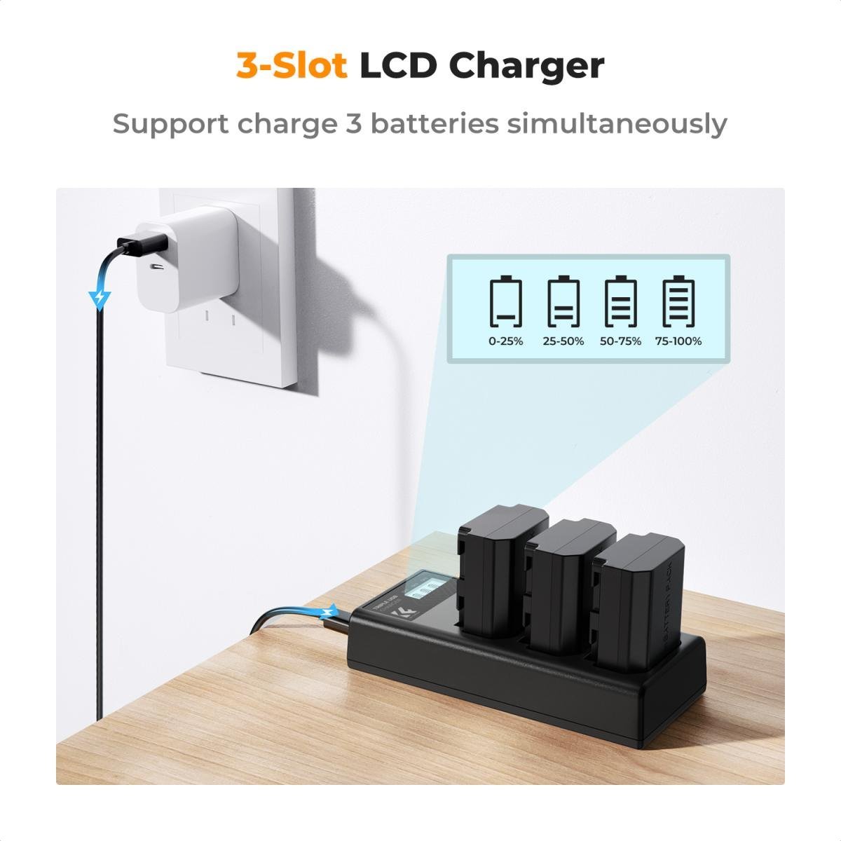 NP-FZ100 Battery and Three Slot Charger, 3-Pack Replacement Battery for Sony A7iii, A7iv, A7C, ZV-E1, FX3, FX30, A9, A6600, A6700, Alpha 9, Alpha 9S, A9S, A7R III, A7R IV, A7R V, 2280mAh - Gambar 7