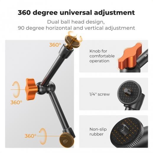 K&F Concept 9.8" Magic Arm Camera Mount with Dual 360° Ball Heads & 1/4" Screw for DSLR, Monitor, LED Light, Flash, Microphone & Camera Cage - Gambar 4