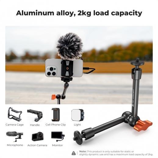 K&F Concept 9.8" Magic Arm Camera Mount with Dual 360° Ball Heads & 1/4" Screw for DSLR, Monitor, LED Light, Flash, Microphone & Camera Cage - Gambar 5