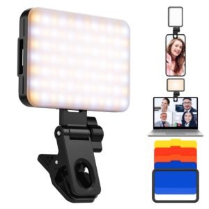 K&F Concept LED Video Light, Clip Fill Light with 4 Color Filter, 2000mAh Rechargeable Conference Light, CRI 95+, 3 Light Modes, Portable Fill Light for Cell Phone, Tablet, Laptop, TikTok Video