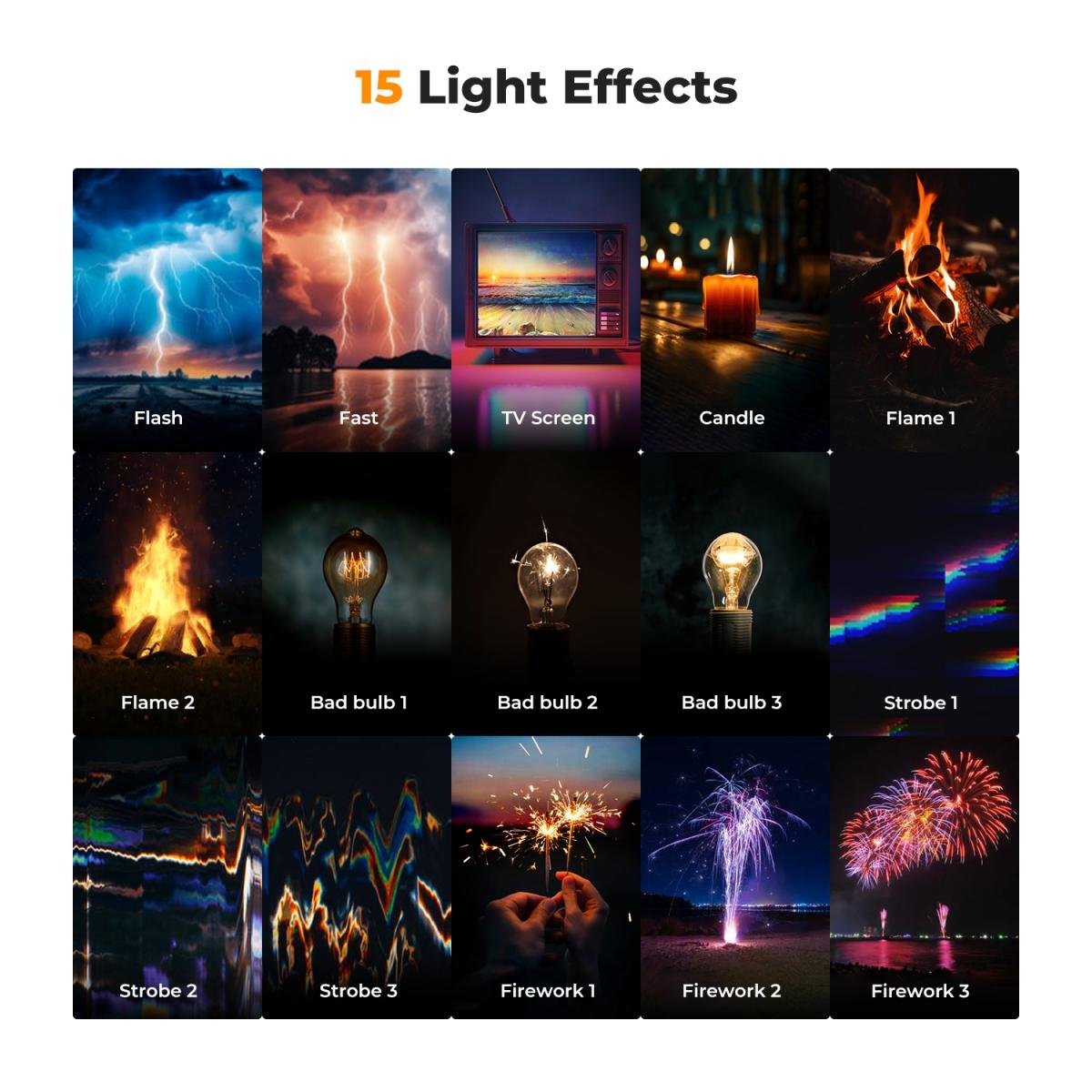 K&F Concept Bi-Color LED Video Light, 2000mAh Rechargeable Portable Camera Lights, CRI 96+, 2500K-9900K, 15 Light Effects, Photography Lighting for Vlogging, Selfie (Black) - Gambar 5