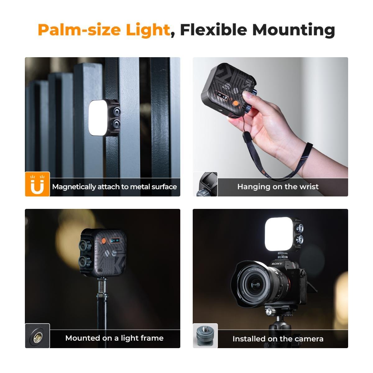 K&F Concept Bi-Color LED Video Light, 2000mAh Rechargeable Portable Camera Lights, CRI 96+, 2500K-9900K, 15 Light Effects, Photography Lighting for Vlogging, Selfie (Black) - Gambar 4