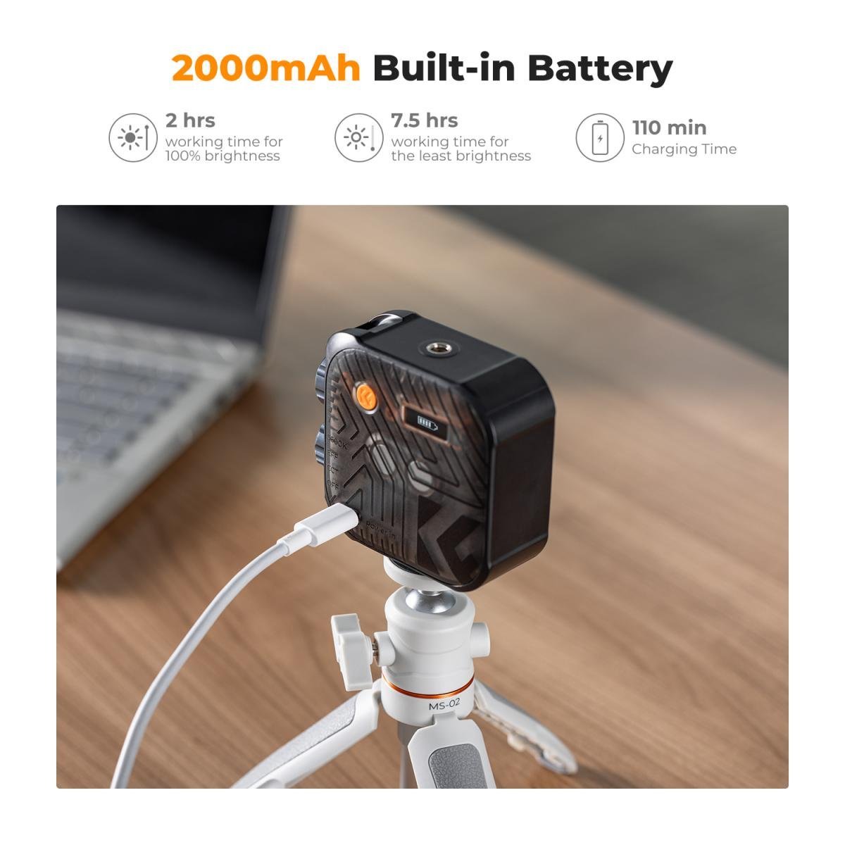 K&F Concept Bi-Color LED Video Light, 2000mAh Rechargeable Portable Camera Lights, CRI 96+, 2500K-9900K, 15 Light Effects, Photography Lighting for Vlogging, Selfie (Black) - Gambar 3