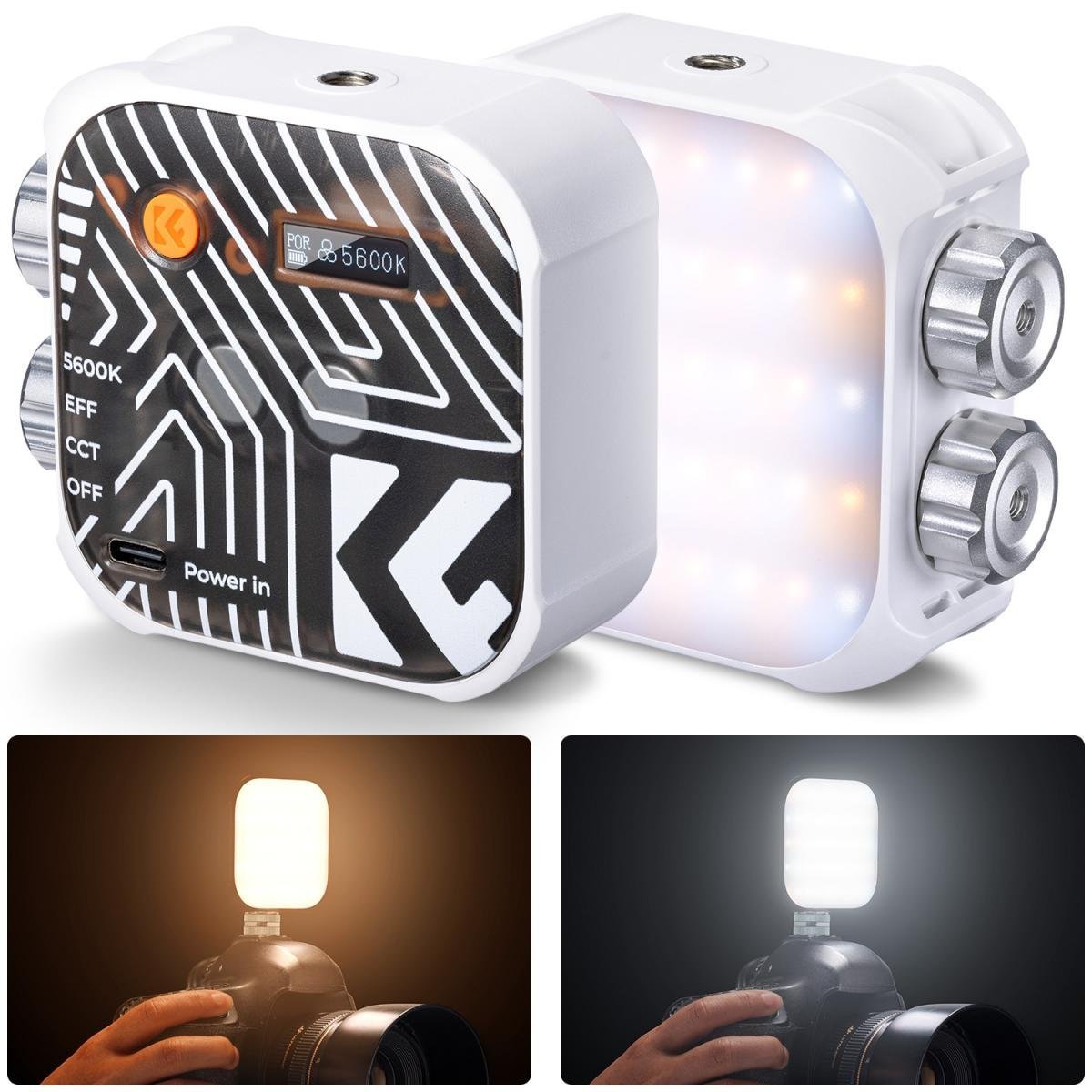 K&F Concept Bi-Color LED Video Light, 2000mAh Rechargeable Portable Camera Lights, CRI 96+, 2500K-9900K, 15 Light Effects, Photography Lighting for Vlogging, Selfie (White) - Gambar 9