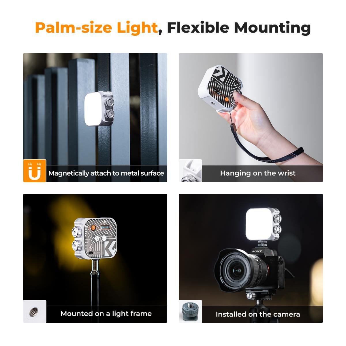 K&F Concept Bi-Color LED Video Light, 2000mAh Rechargeable Portable Camera Lights, CRI 96+, 2500K-9900K, 15 Light Effects, Photography Lighting for Vlogging, Selfie (White) - Gambar 4