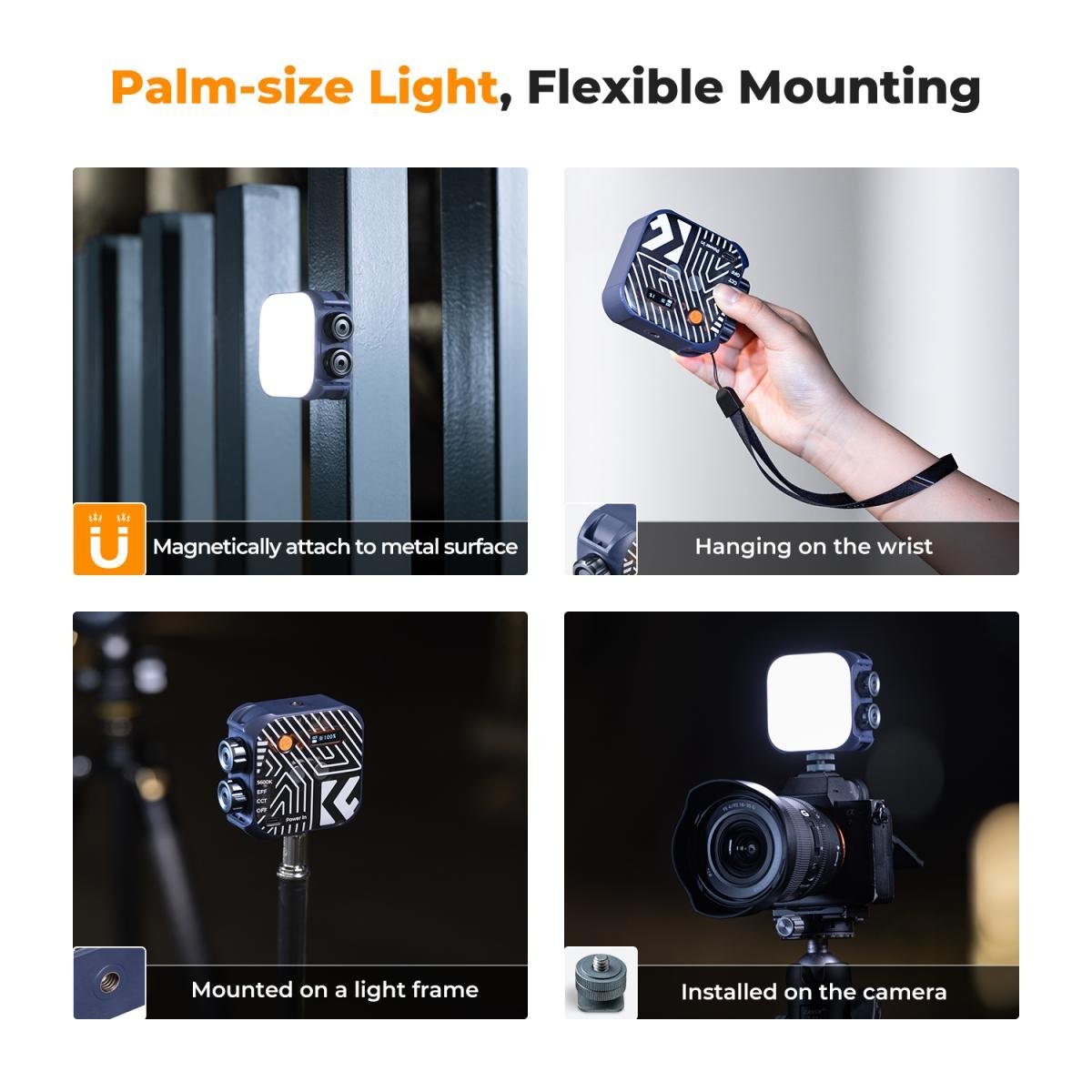 K&F Concept Bi-Color LED Video Light, 2000mAh Rechargeable Portable Camera Lights, CRI 96+, 2500K-9900K, 15 Light Effects, Photography Lighting for Vlogging, Selfie (Blue) - Gambar 3