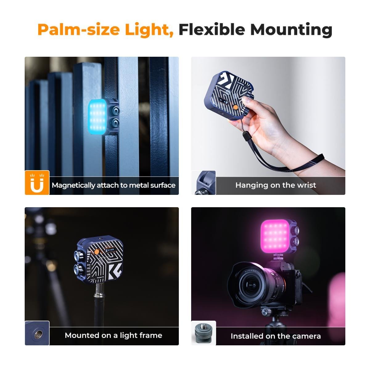 K&F Concept RGB Video Light, 360° Full Color Portable Photography Light, LED Camera Light w 21 Light Effects, 2500K-9900K CRI 96+, 2000mAh Rechargeable Photography Lighting for Vlogging, Selfie (Blue) - Gambar 3